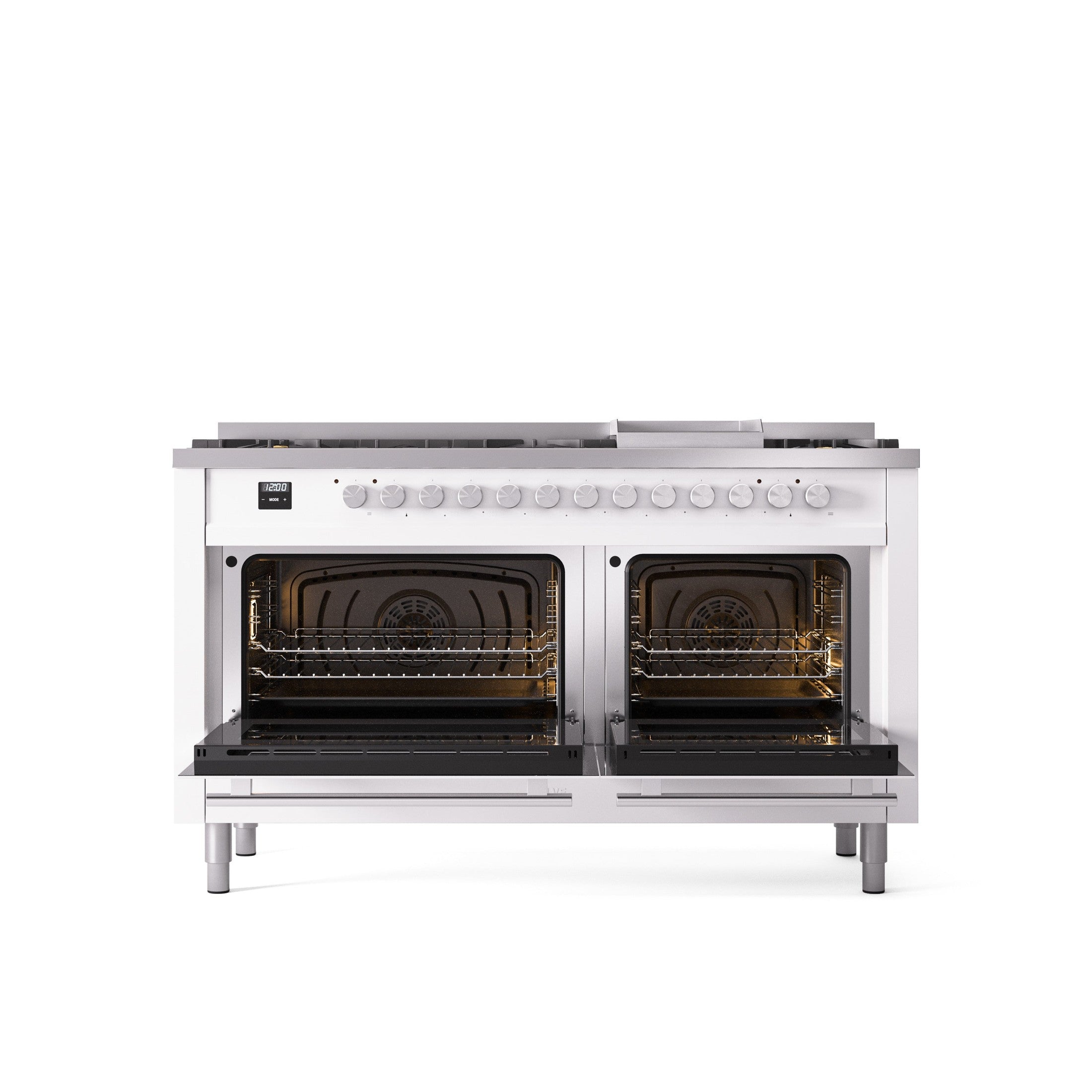 ILVE Professional Plus 60" Dual Fuel Range with 9 Sealed Burners w/Griddle Triple Glass Door UP60FWMP