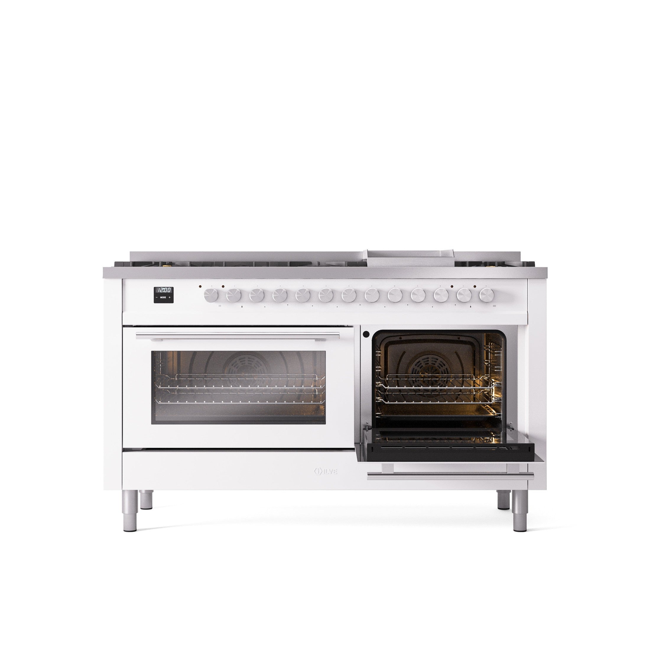 ILVE Professional Plus 60" Dual Fuel Range with 9 Sealed Burners w/Griddle Triple Glass Door UP60FWMP