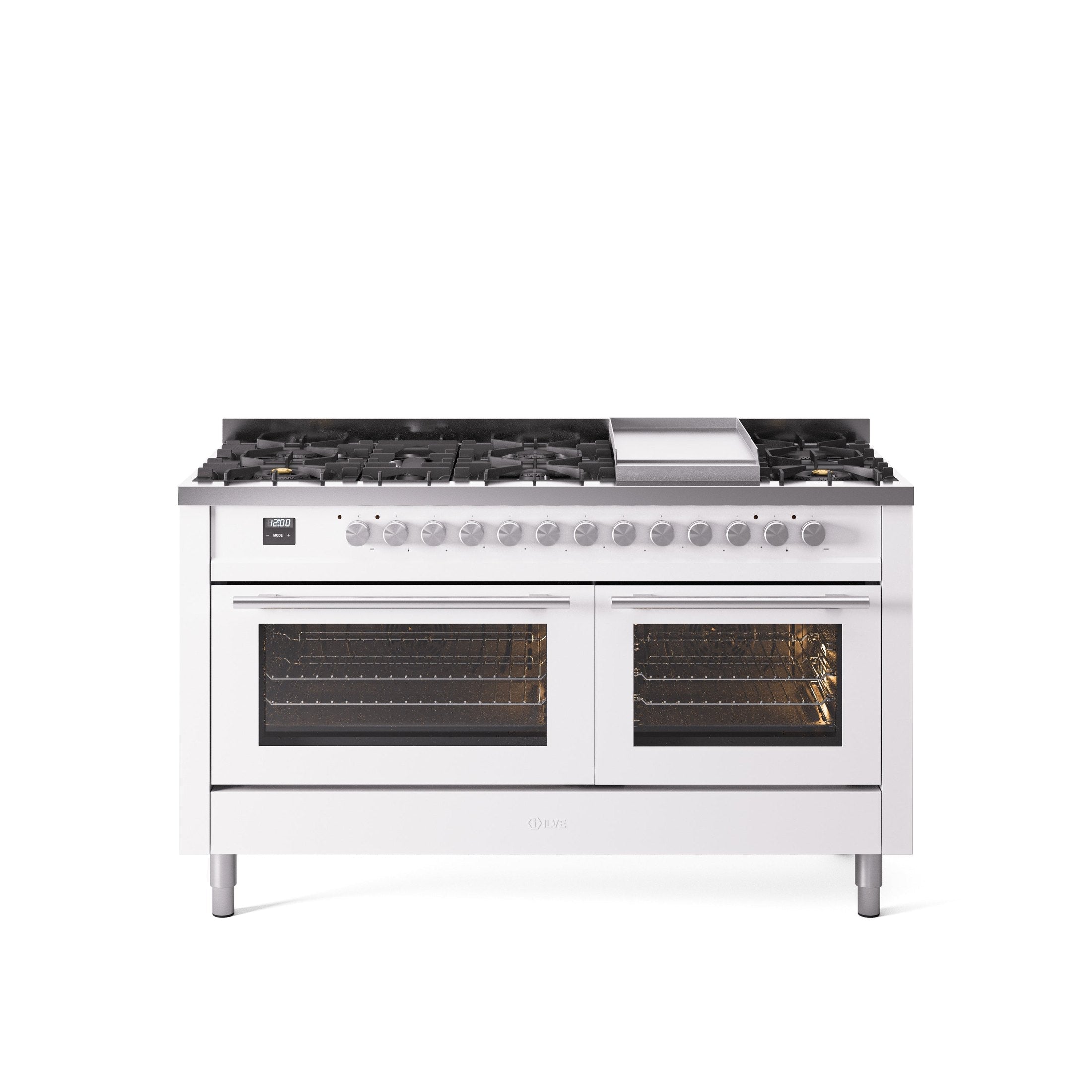ILVE Professional Plus 60" Dual Fuel Range with 9 Sealed Burners w/Griddle Triple Glass Door UP60FWMP