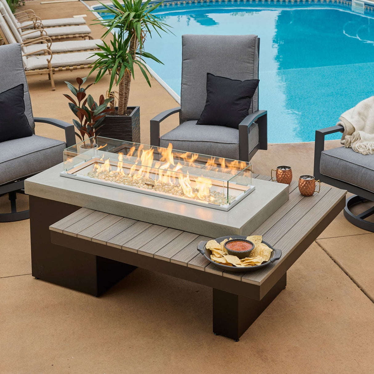 The Outdoor Greatroom Uptown Linear Gas Fire Table - UPT-1242-CGR