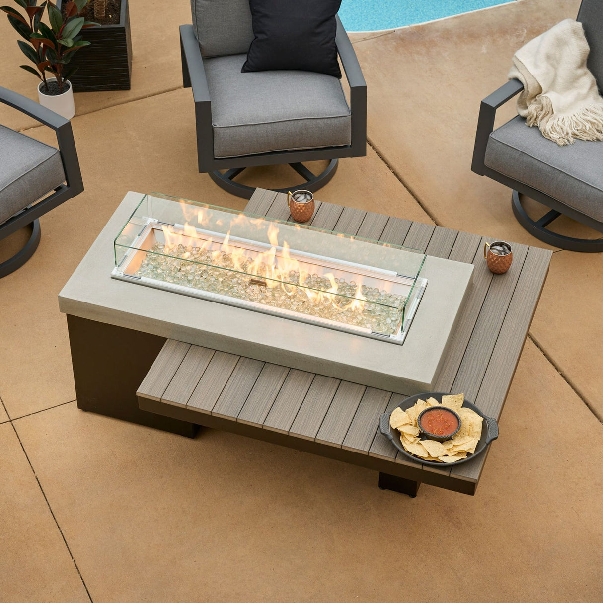 The Outdoor Greatroom Uptown Linear Gas Fire Table - UPT-1242-CGR