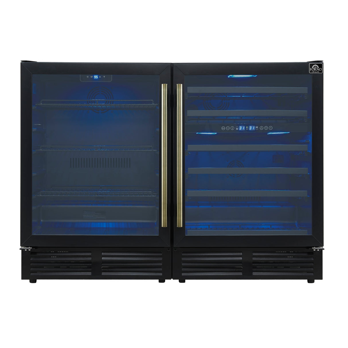 Forno Gemello 48 Inch Side-by-Side Wine and Beverage Cooler with Antique Brass Handles, French Door, 9.6 cu. ft.