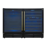 Forno Gemello 48 Inch Side-by-Side Wine and Beverage Cooler with Antique Brass Handles, French Door, 9.6 cu. ft.