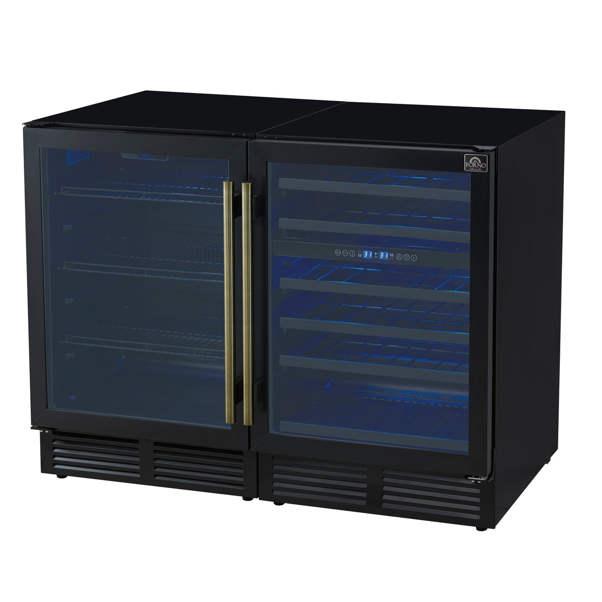 Forno Gemello 48 Inch Side-by-Side Wine and Beverage Cooler with Antique Brass Handles, French Door, 9.6 cu. ft.