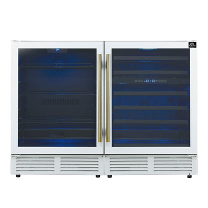 Forno Gemello 48 Inch Side-by-Side Wine and Beverage Cooler with Antique Brass Handles, French Door, 9.6 cu. ft.