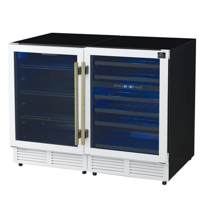 Forno Gemello 48 Inch Side-by-Side Wine and Beverage Cooler with Antique Brass Handles, French Door, 9.6 cu. ft.