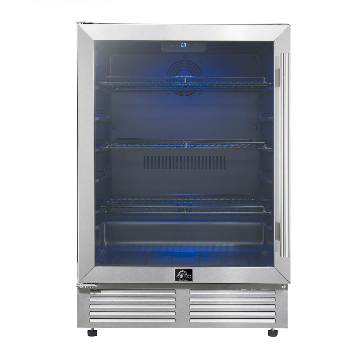 Forno Frescolino 24" Beverage Cooler – Stainless Steel, 188 Can Capacity, LED Lighting, Triple Glass Door, Built-In or Freestanding