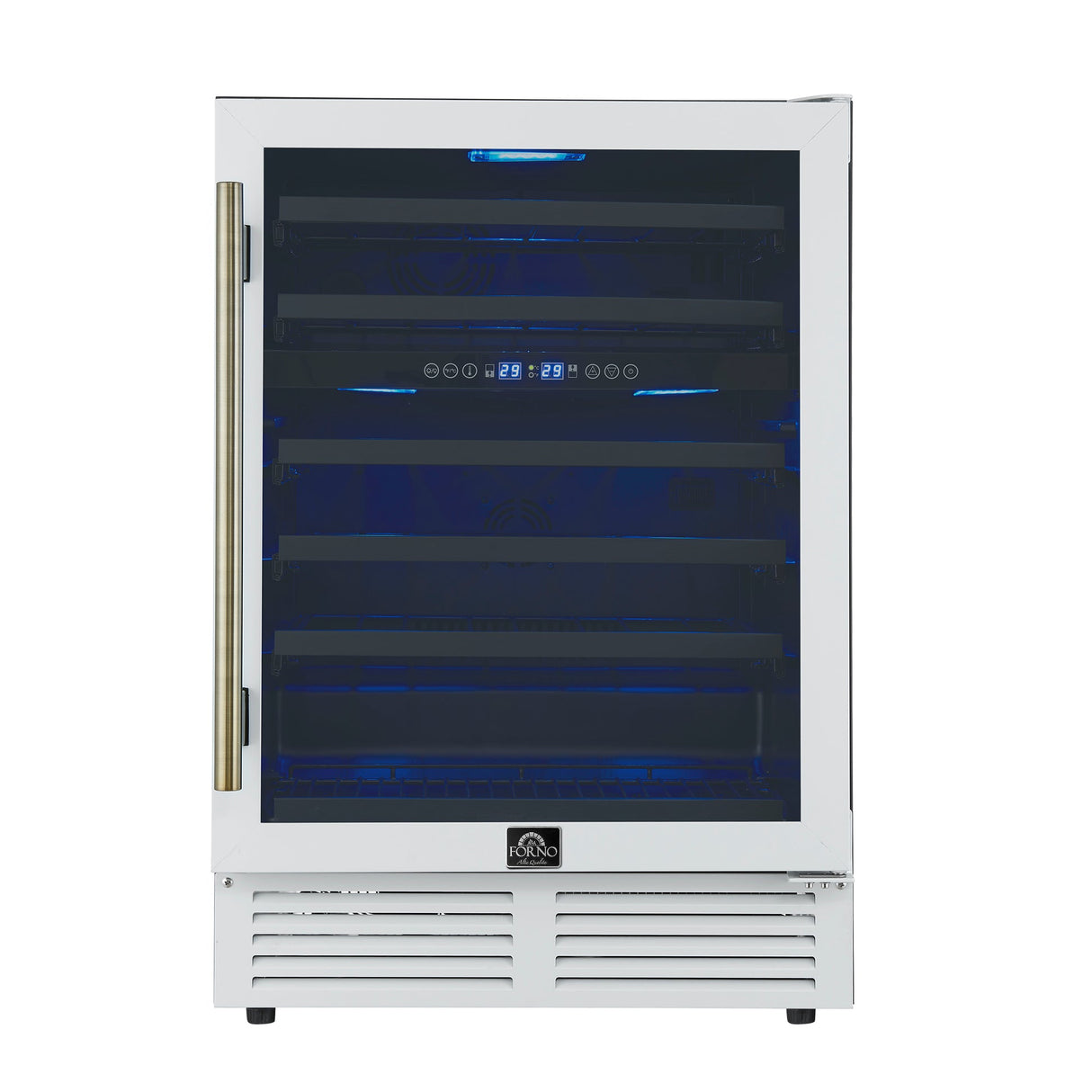 Forno Bacchino 24" Wine Cooler – 51 Bottle, Dual Zone, LED Lighting, Triple Glass Door, Built-In/Freestanding