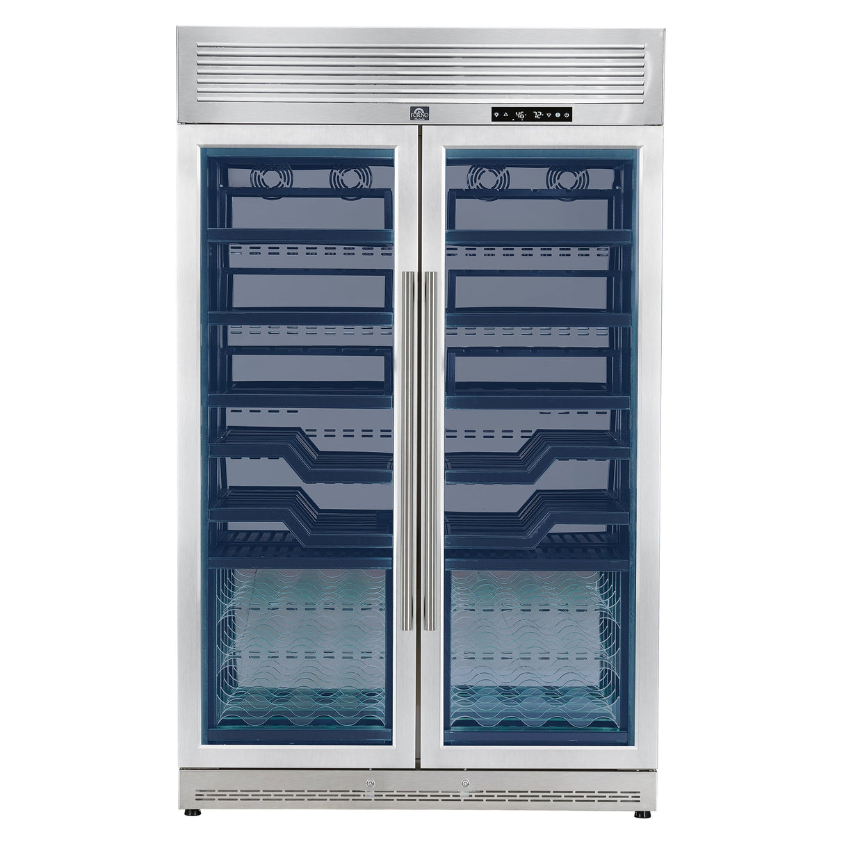 Forno Abruzzo 48" Dual Zone Wine Cellar – 102 Bottles, 24 cu.ft, Black Trim, Green Acrylic Holders