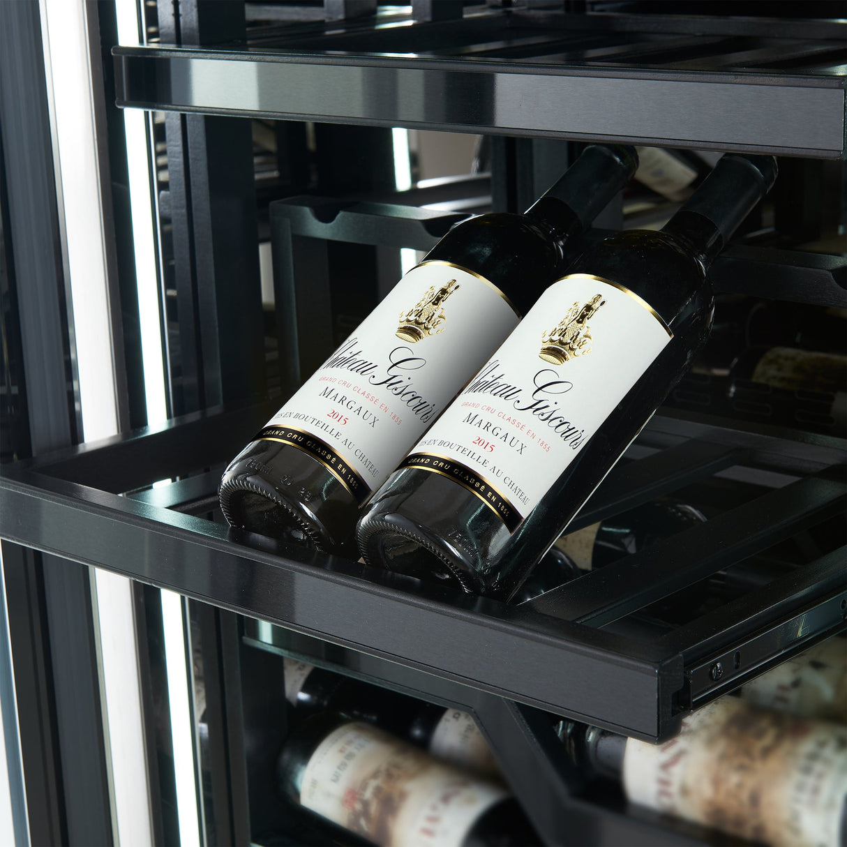 Forno Abruzzo 48" Dual Zone Wine Cellar – 102 Bottles, 24 cu.ft, Black Trim, Green Acrylic Holders