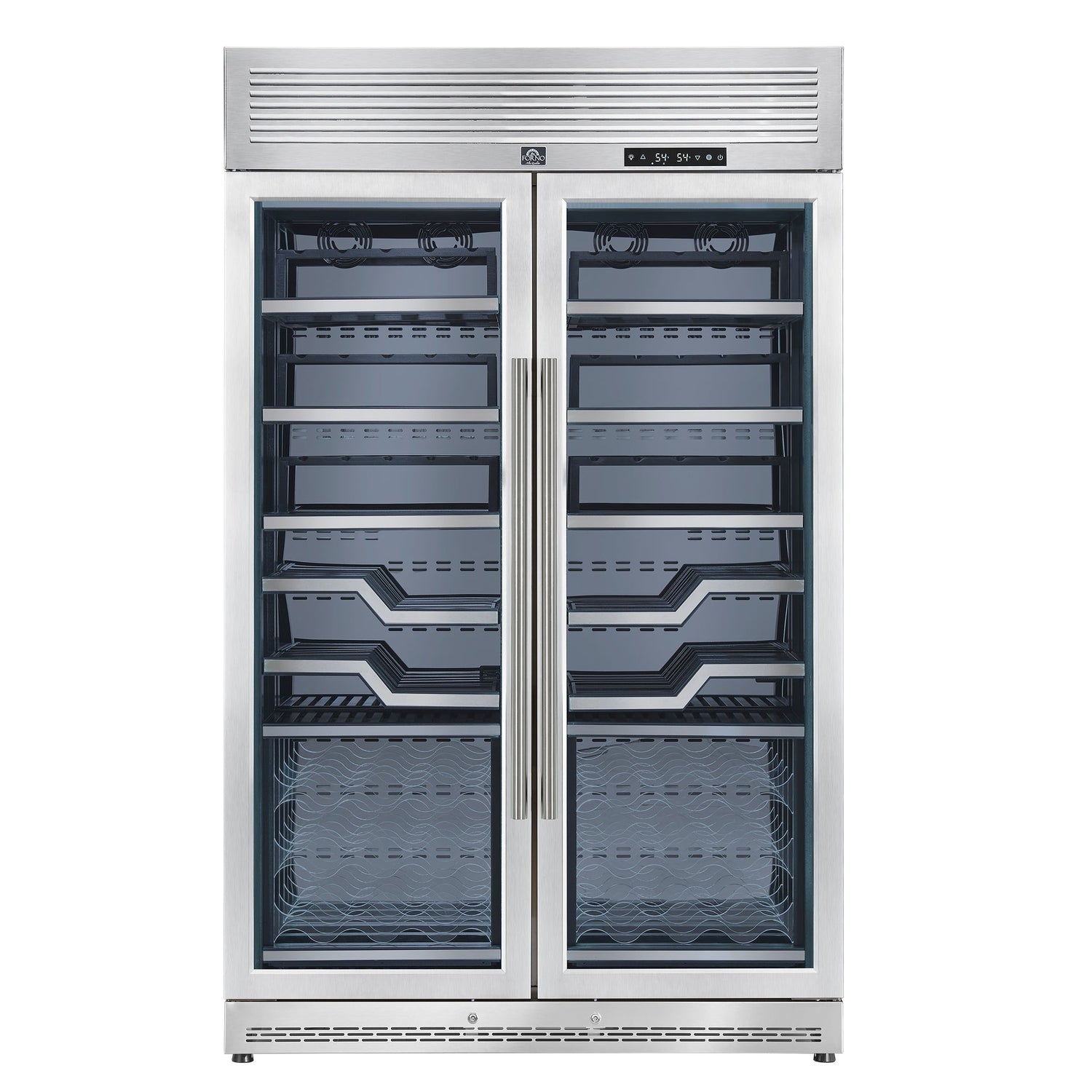 Forno Abruzzo 48" Dual Zone Wine Cellar – 102 Bottles, 24 cu.ft, Stainless Steel Trim, Clear Acrylic Holders