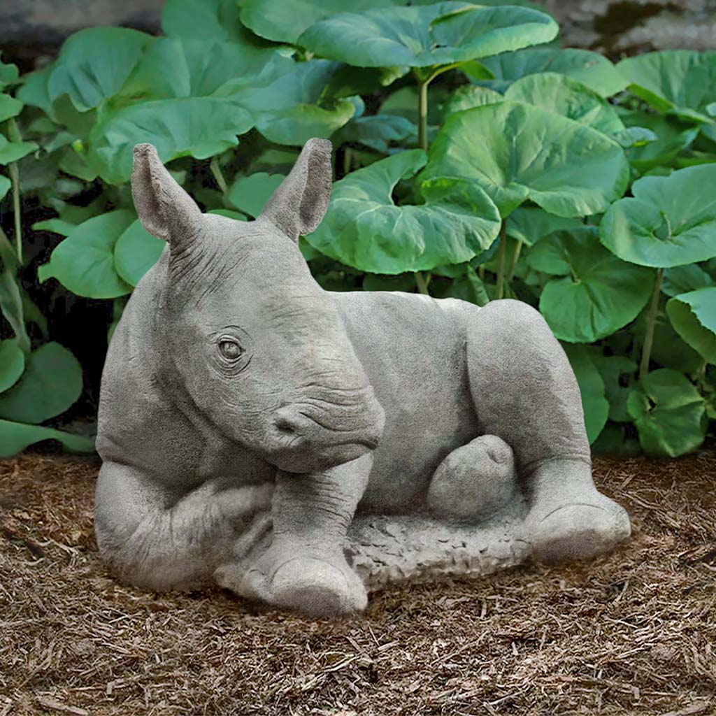 Campania White Rhinoceros Calf Garden Statue - A-680