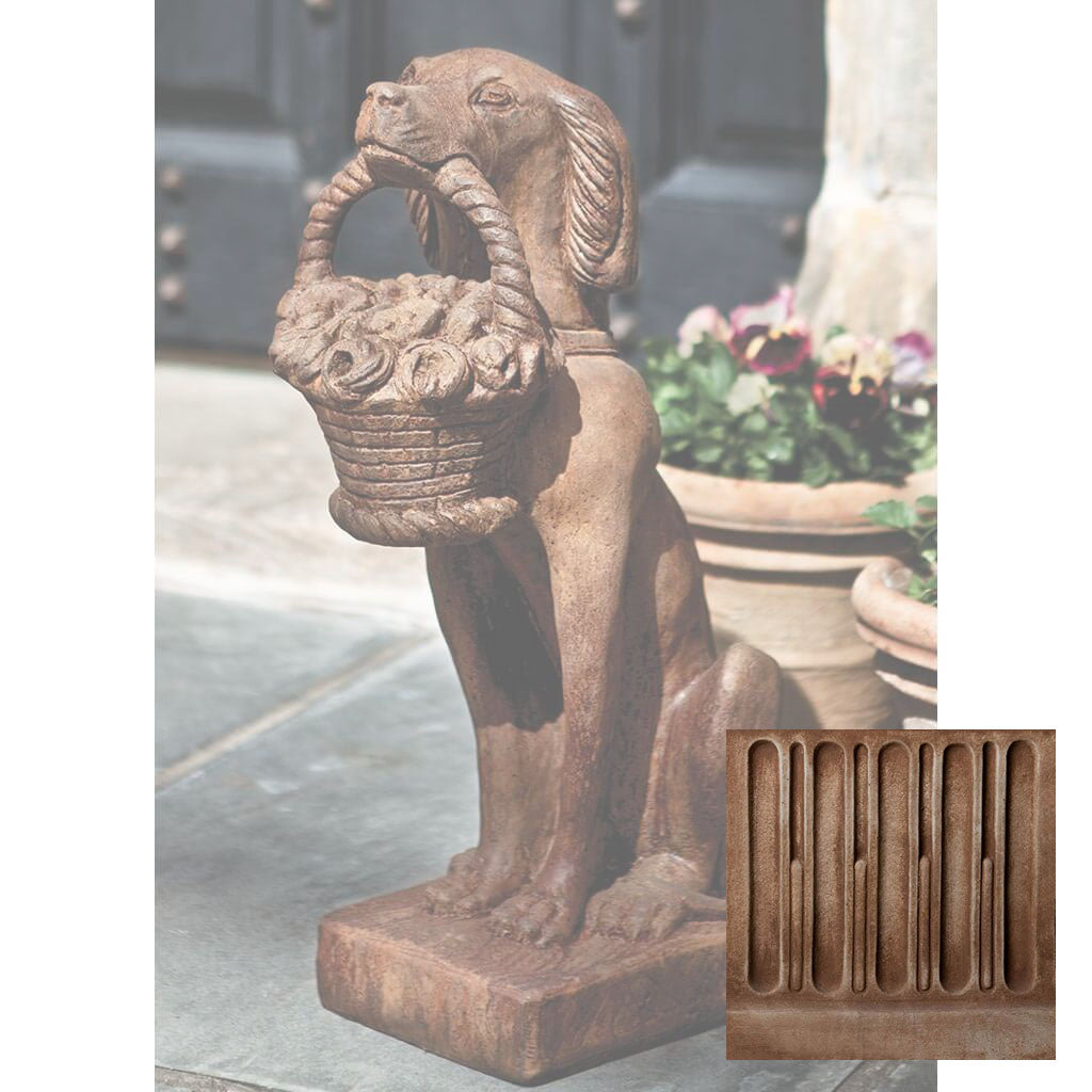 Campania Vintage Dog with Basket Garden Statue - A-060