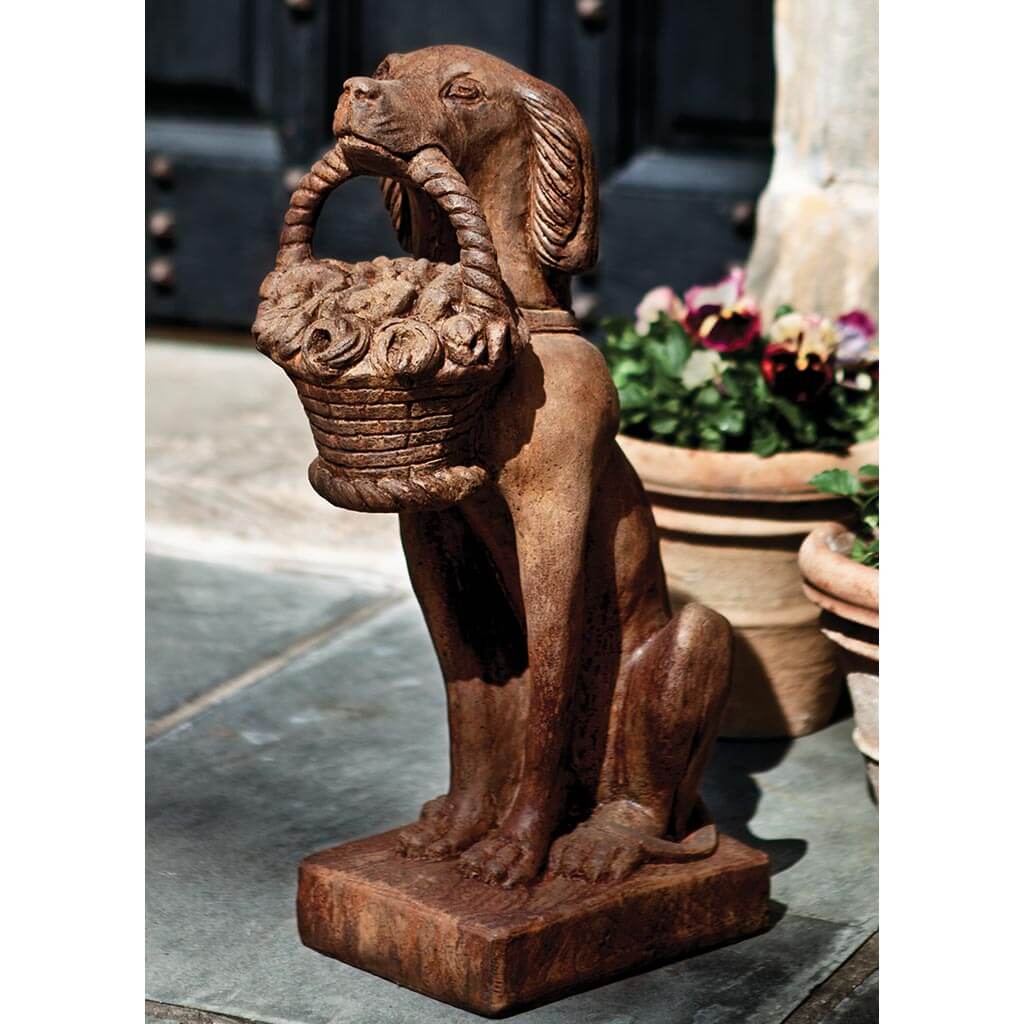 Campania Vintage Dog with Basket Garden Statue - A-060