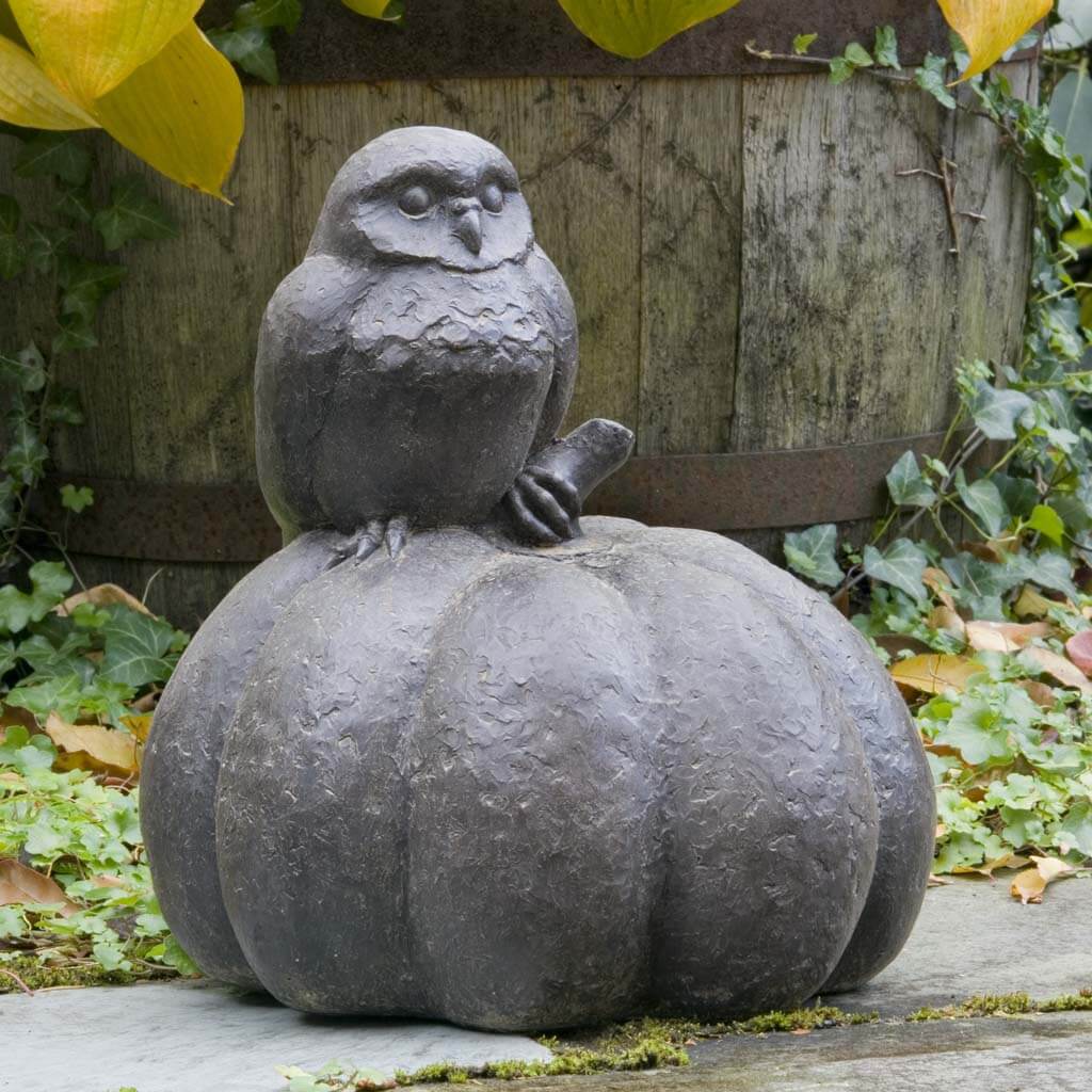 Campania Owl on Pumpkin Garden Statue - A-361