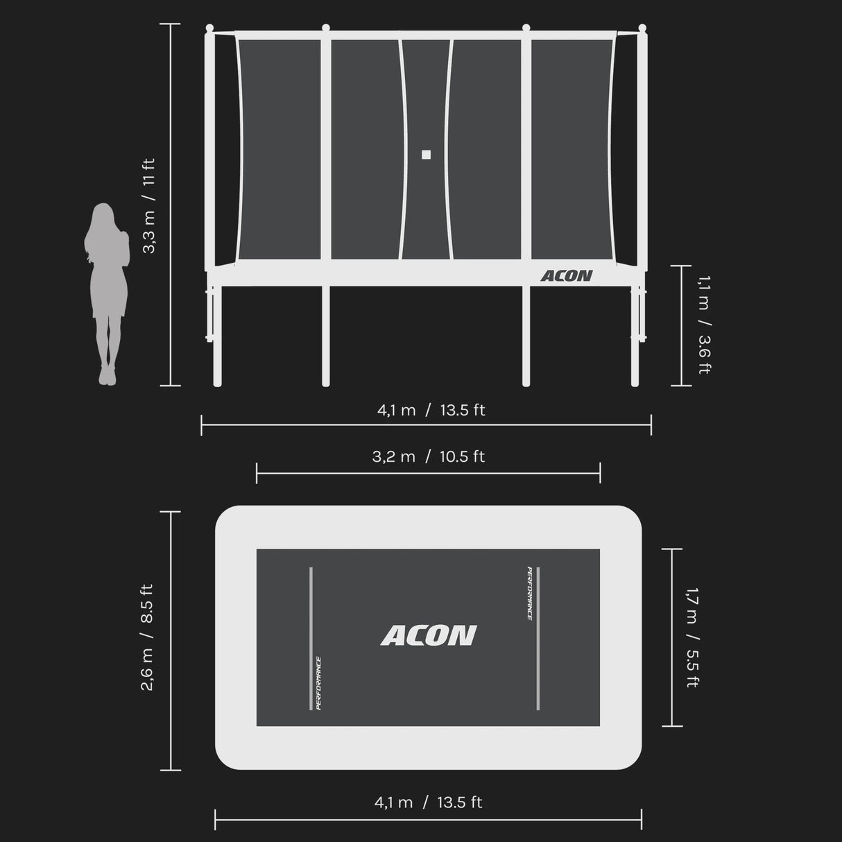 ACON 13 HD PRO Rectangular Trampoline with Net and Ladder