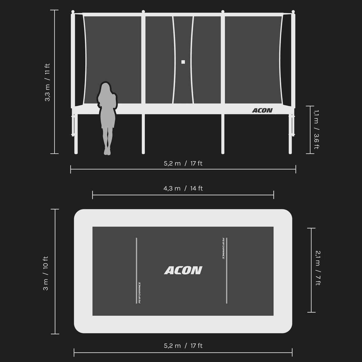 ACON 16 HD PRO Rectangular Trampoline with Net and Ladder