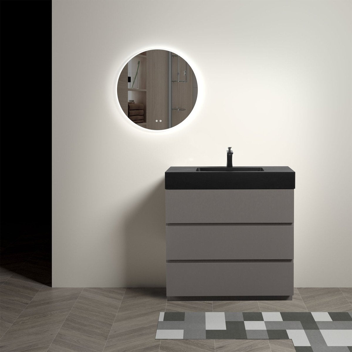 Alice 36 Inch Premium Modern Freestanding One-Piece Bathroom Vanity Set Without Drain And Faucet (95271364)