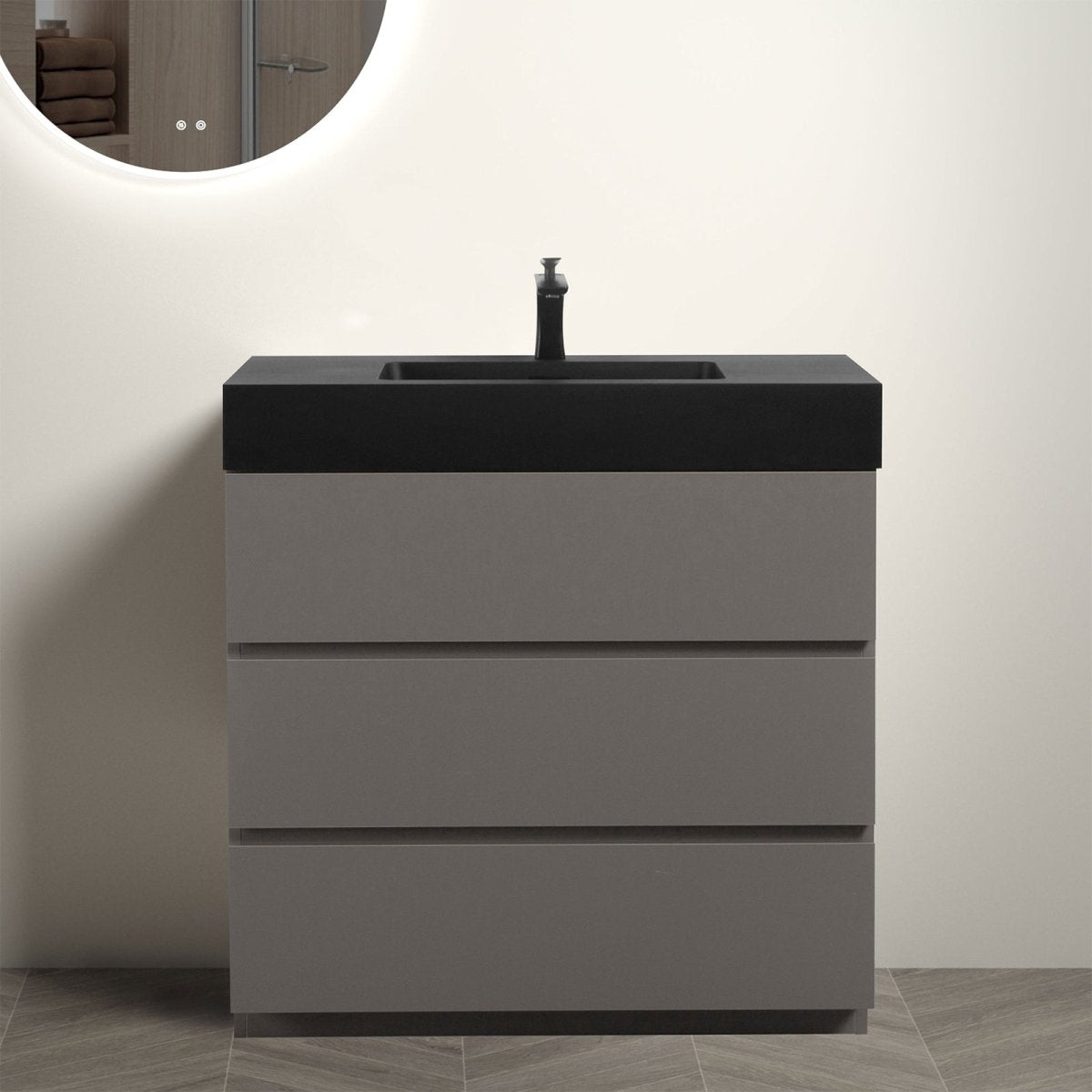 Alice 36 Inch Premium Modern Freestanding One-Piece Bathroom Vanity Set Without Drain And Faucet (95271364)