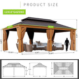 [12x20FT] AXN Premium Large Aluminum Hardtop Gazebo W/ Netting, Privacy Curtains And Wood Grain Finish (93158374)