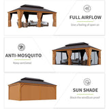 [12x20FT] AXN Premium Large Aluminum Hardtop Gazebo W/ Netting, Privacy Curtains And Wood Grain Finish (93158374)