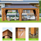 [12x20FT] AXN Premium Large Aluminum Hardtop Gazebo W/ Netting, Privacy Curtains And Wood Grain Finish (93158374)
