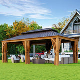 [12x20FT] AXN Premium Large Aluminum Hardtop Gazebo W/ Netting, Privacy Curtains And Wood Grain Finish (93158374)