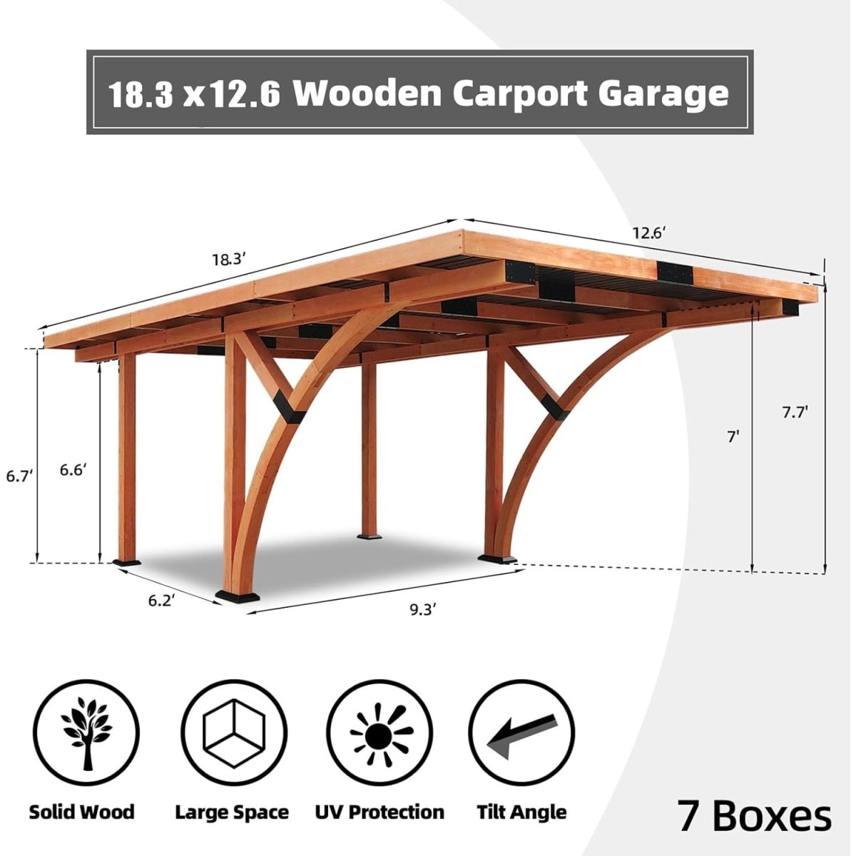 [12x18FT] Premium Heavy Duty Pine Wood Arc-Shaped Carport With Metal Roof