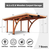 [12x18FT] Premium Heavy Duty Pine Wood Arc-Shaped Carport With Metal Roof