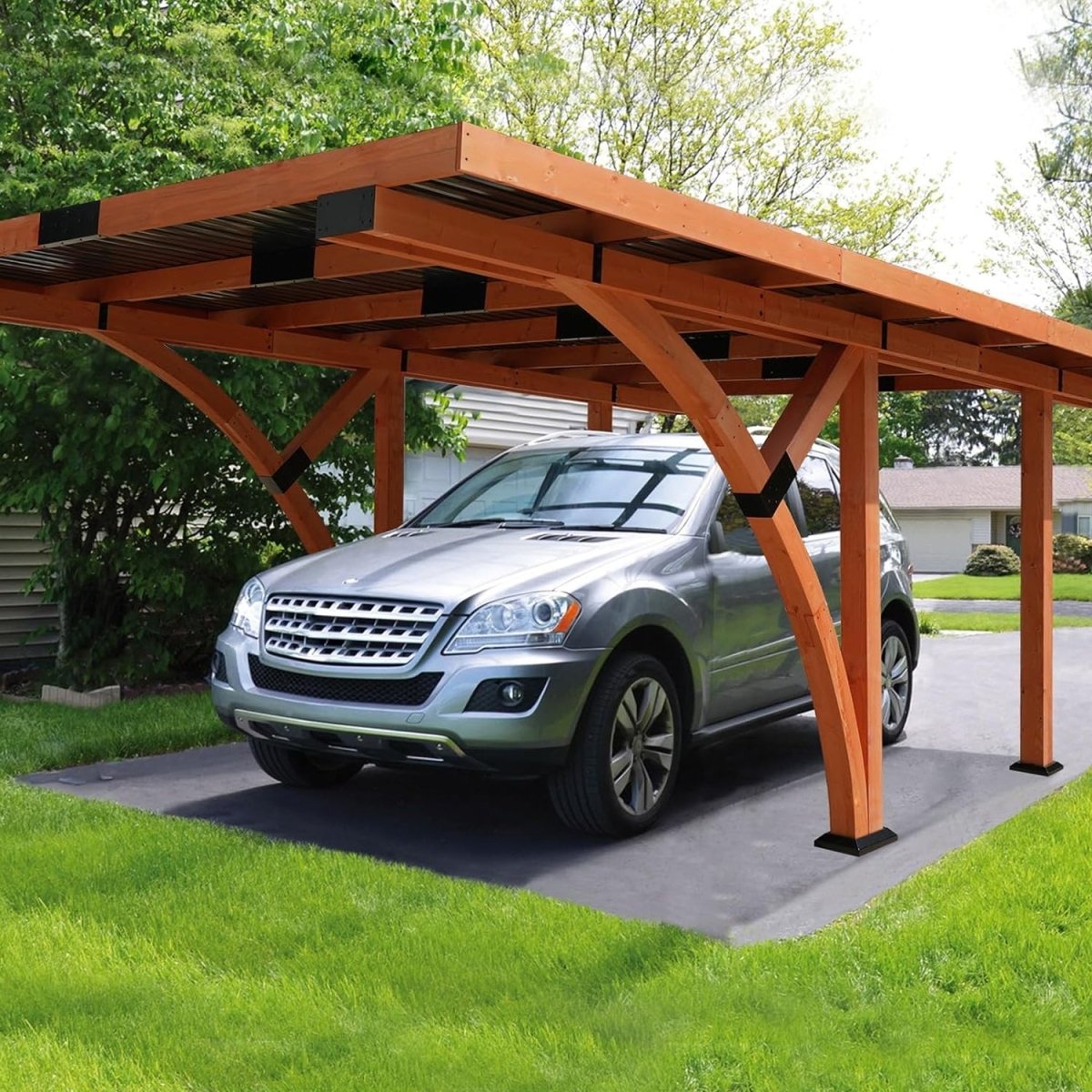 [12x18FT] Premium Heavy Duty Pine Wood Arc-Shaped Carport With Metal Roof