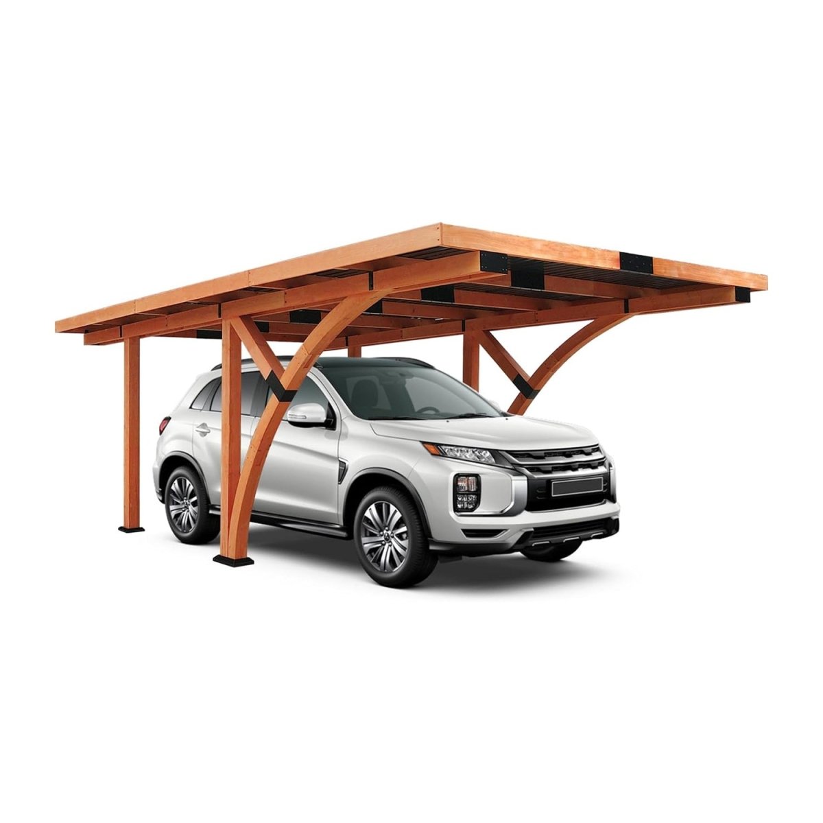 [12x18FT] Premium Heavy Duty Pine Wood Arc-Shaped Carport With Metal Roof