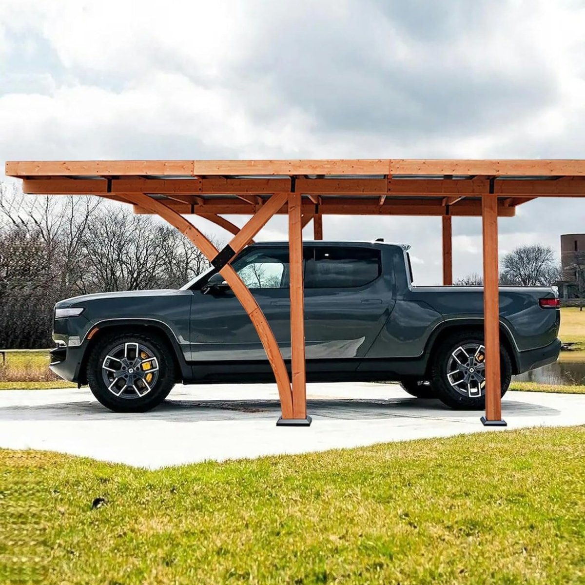 [12x18FT] Premium Heavy Duty Pine Wood Arc-Shaped Carport With Metal Roof