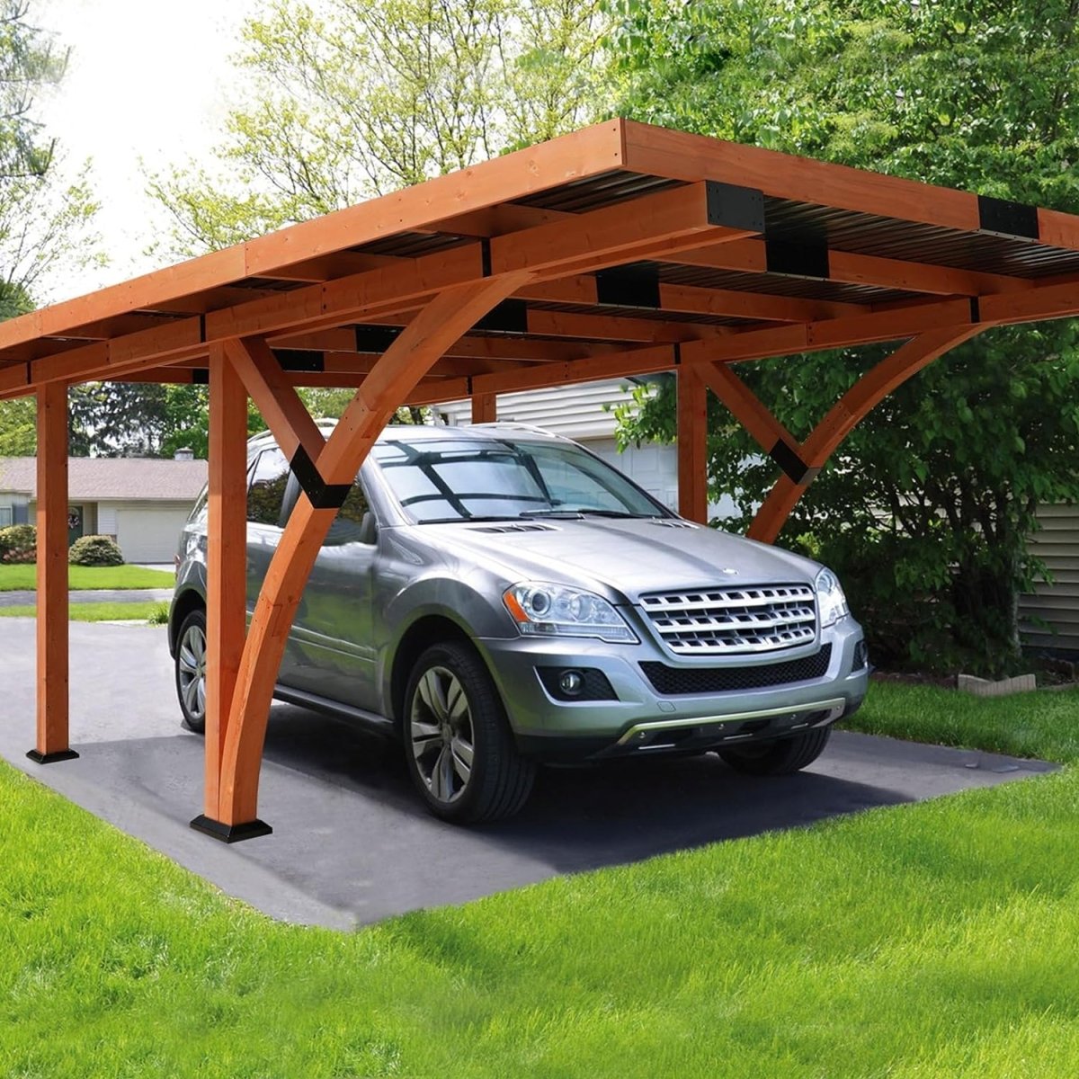 [12x18FT] Premium Heavy Duty Pine Wood Arc-Shaped Carport With Metal Roof