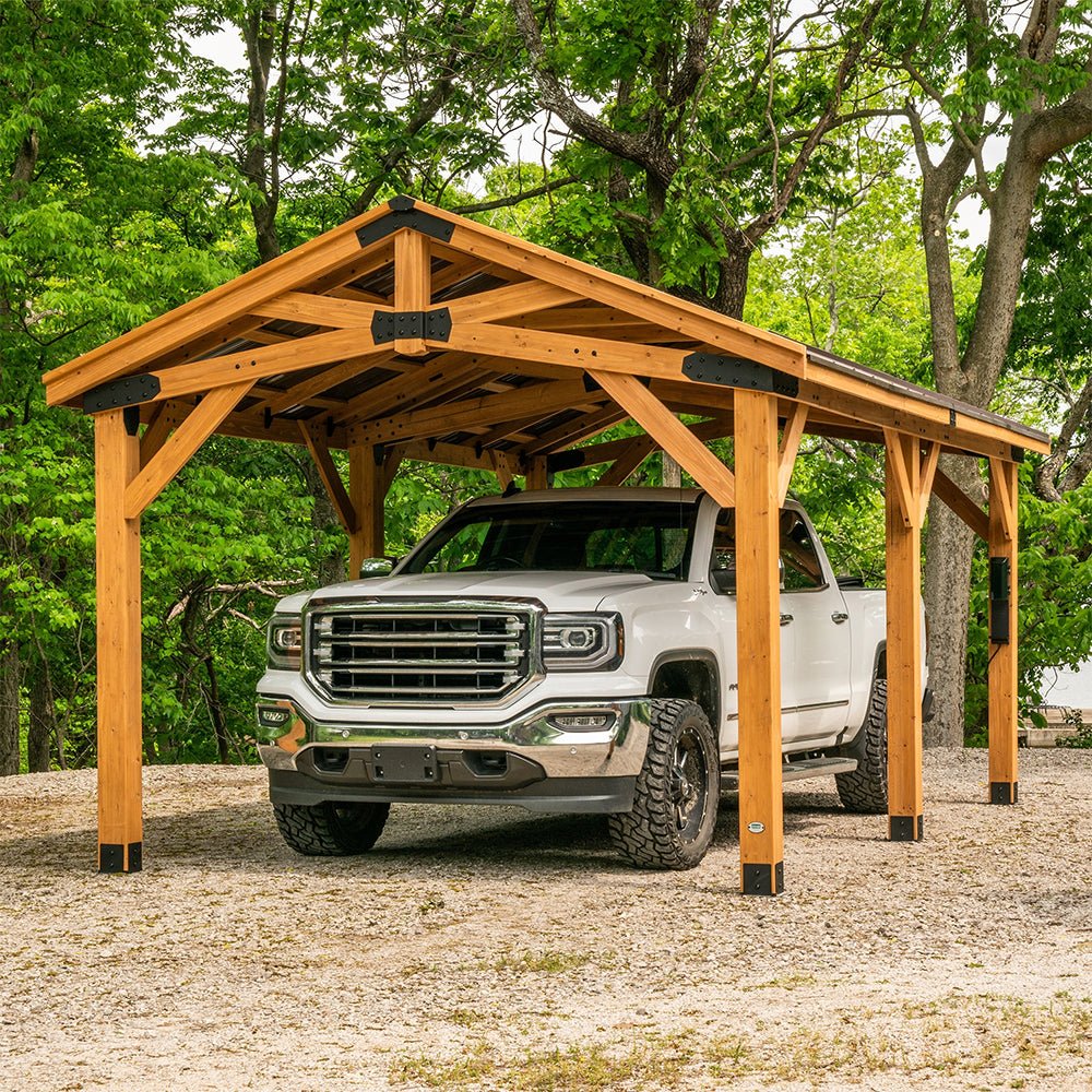 [12x20FT] BYD Premium All Cedar Wooden Carport Pavilion Gazebo With Sloped Hardtop Steel Roof (92758314)