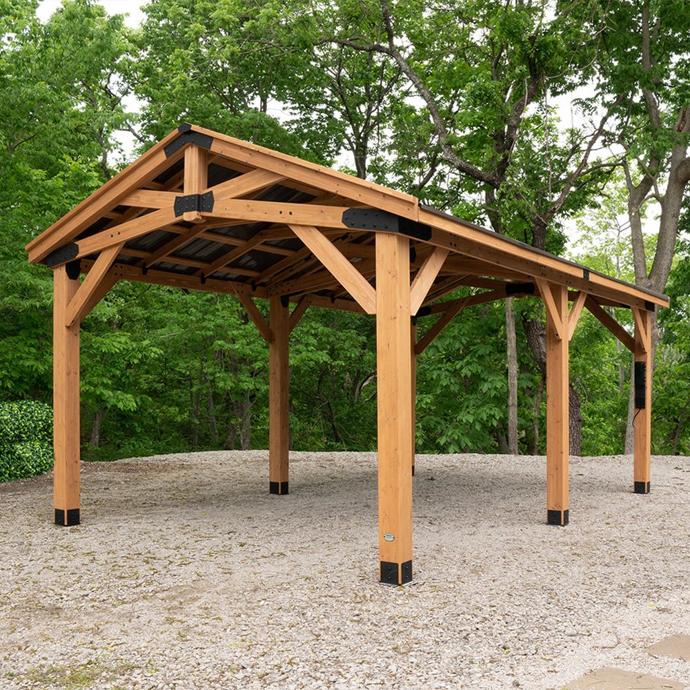 [12x20FT] BYD Premium All Cedar Wooden Carport Pavilion Gazebo With Sloped Hardtop Steel Roof (92758314)
