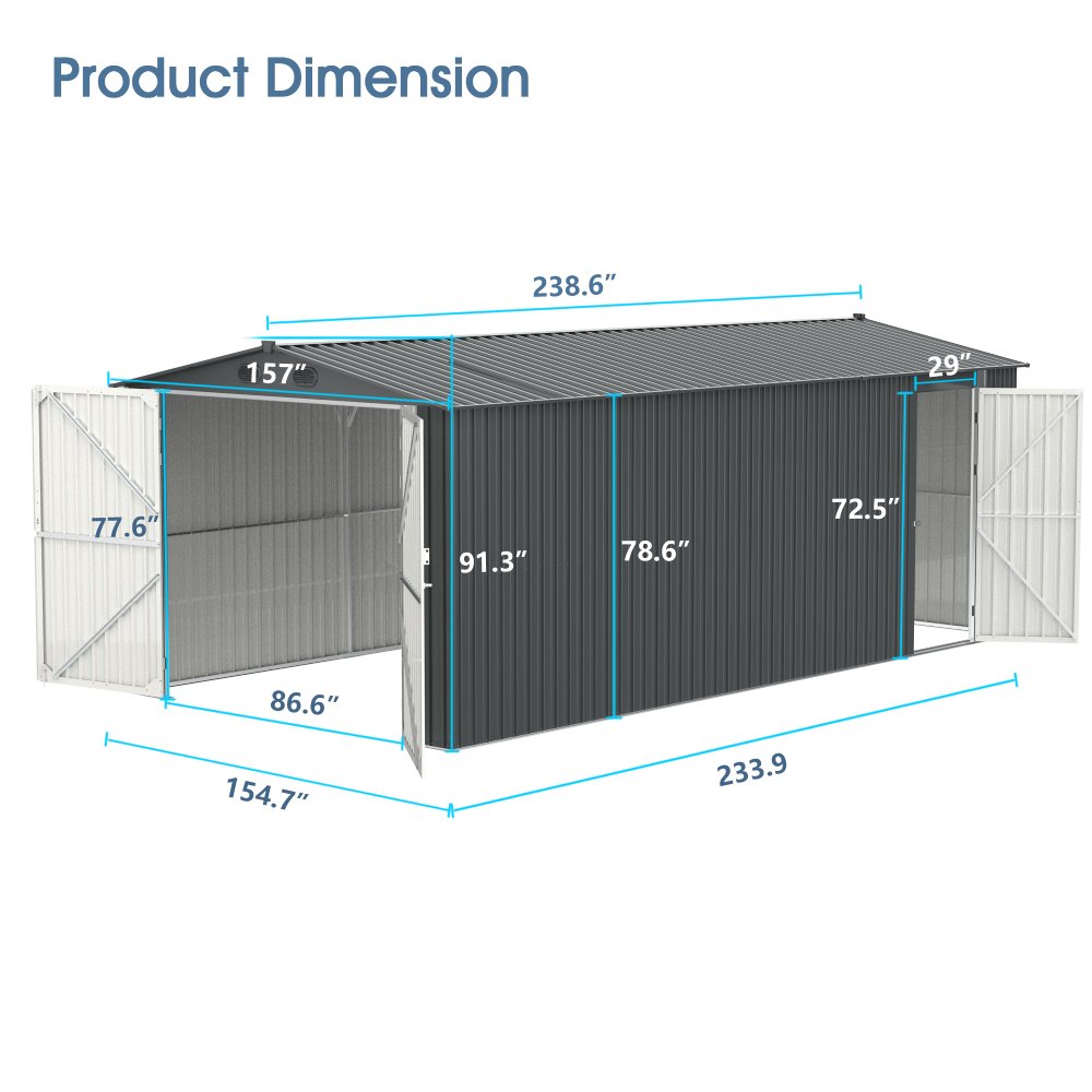 [13x19FT] Extra Large Premium Heavy Duty UV Resistant Metal Garage Shed