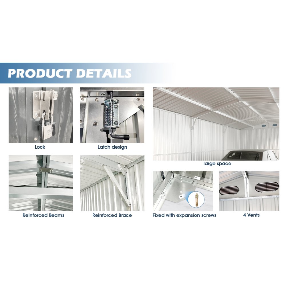 [13x19FT] Extra Large Premium Heavy Duty UV Resistant Metal Garage Shed