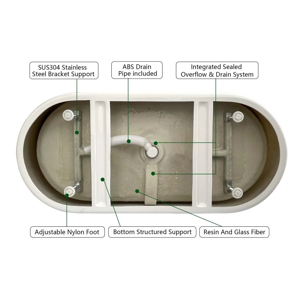 Classic 55 Inch Oval Acrylic Freestanding Soaking Tub With Overflow and Anti-Clog, Black (93741520)