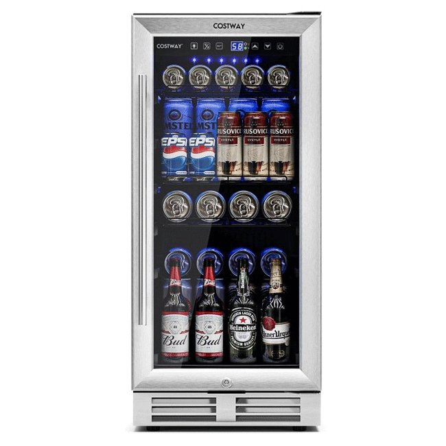 Costway 15'' Tall Built-In Freestanding Beverage Cooler Refrigerator, 100 Cans