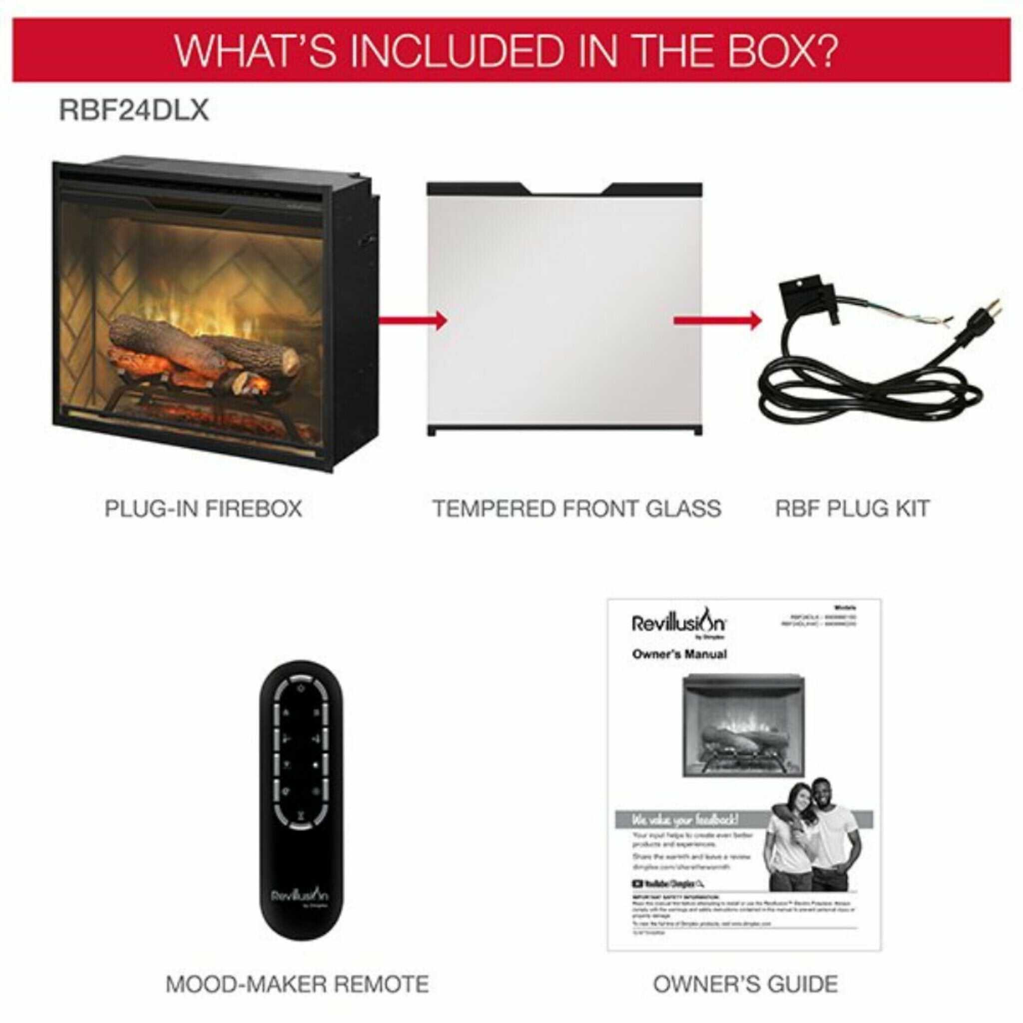 Dimplex Revillusion Herringbone Brick Built-In Electric Firebox With Front Glass [RBF30/36/42]