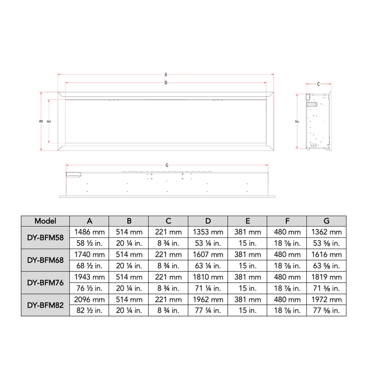 Dynasty Allegro 82" Flush Mount Smart Linear Electric Fireplace [DY-BFM82]