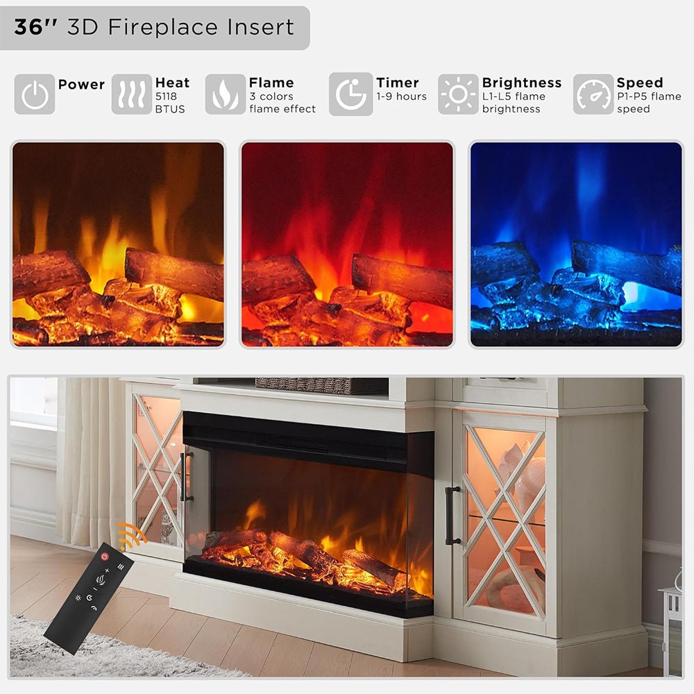 Electric Fireplace TV Stand With Glass Door Storage Cabinet, 70" (91358627)
