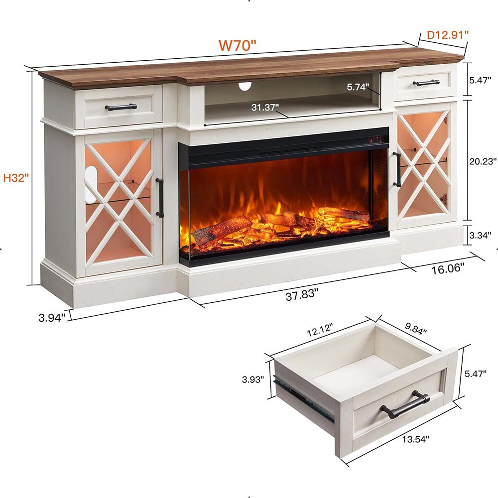 Electric Fireplace TV Stand With Glass Door Storage Cabinet, 70" (91358627)