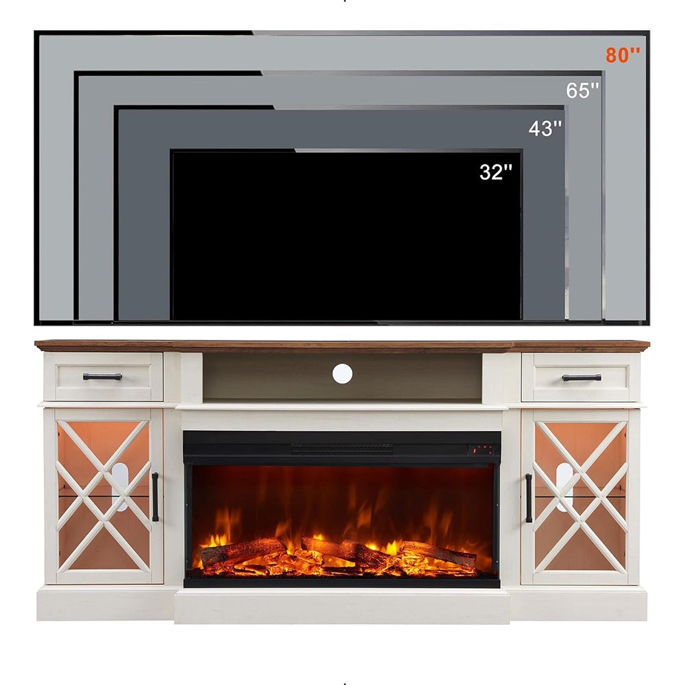 Electric Fireplace TV Stand With Glass Door Storage Cabinet, 70" (91358627)