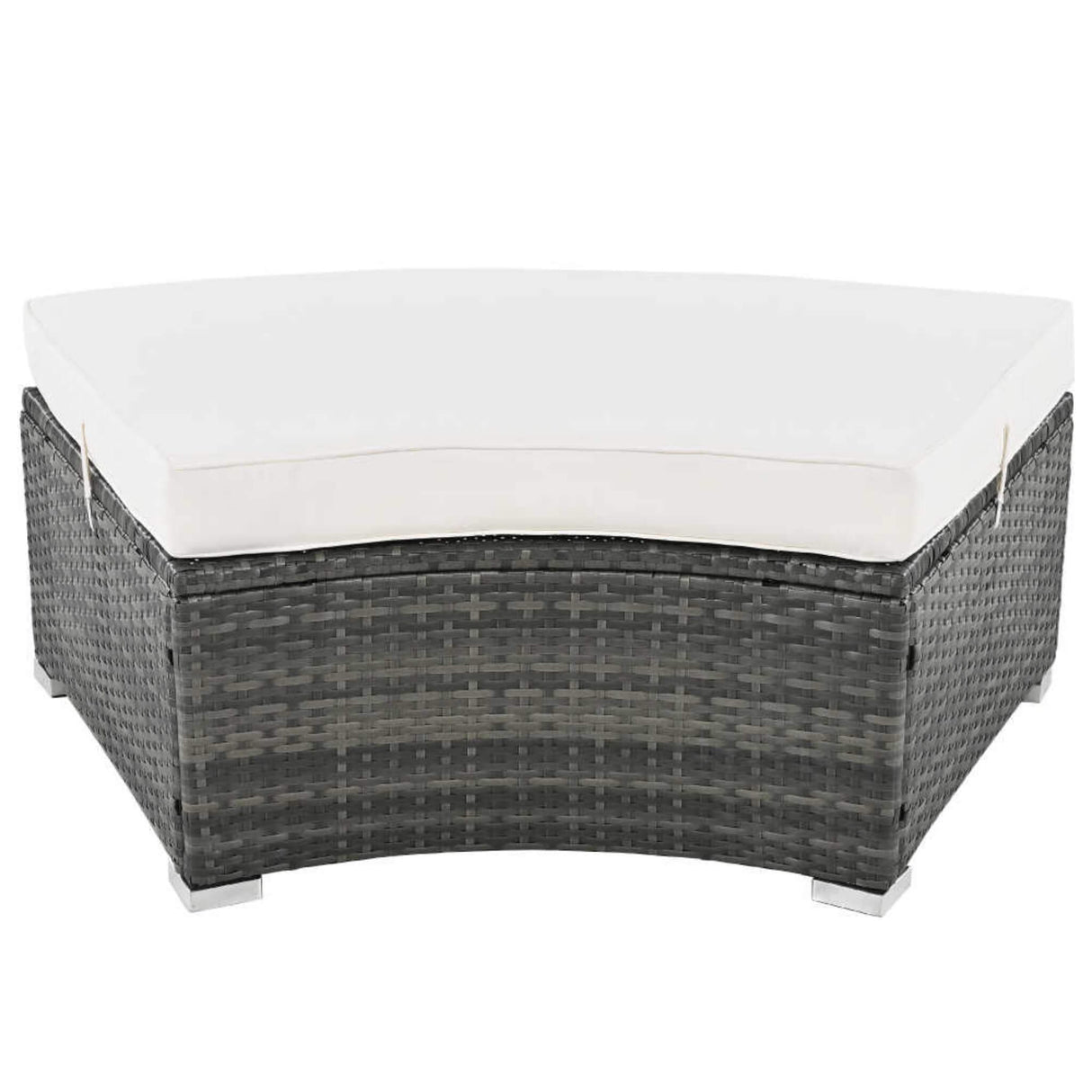 Elegant Beige Circular Rattan Patio Sofa Set With Tempered Glass Coffee Table And 6 Pillows