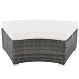 Elegant Beige Circular Rattan Patio Sofa Set With Tempered Glass Coffee Table And 6 Pillows