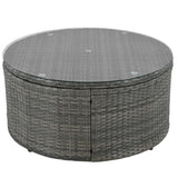 Elegant Beige Circular Rattan Patio Sofa Set With Tempered Glass Coffee Table And 6 Pillows