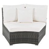 Elegant Beige Circular Rattan Patio Sofa Set With Tempered Glass Coffee Table And 6 Pillows