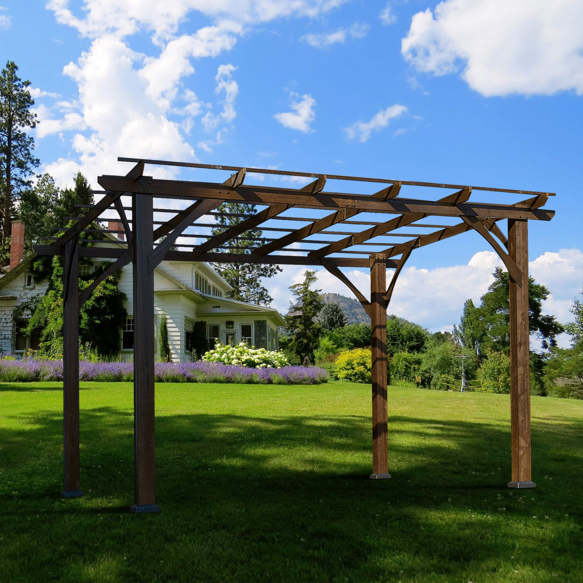 [10x12FT] Premium Outdoor Brown Cedar Wood Pergola For Spacious Patios