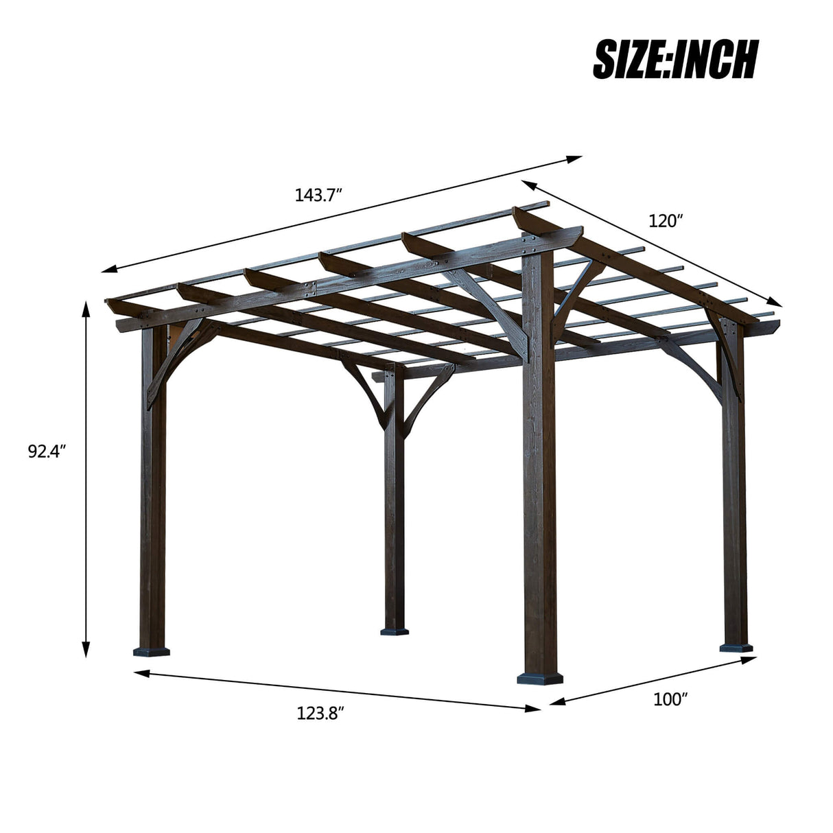 [10x12FT] Premium Outdoor Brown Cedar Wood Pergola For Spacious Patios